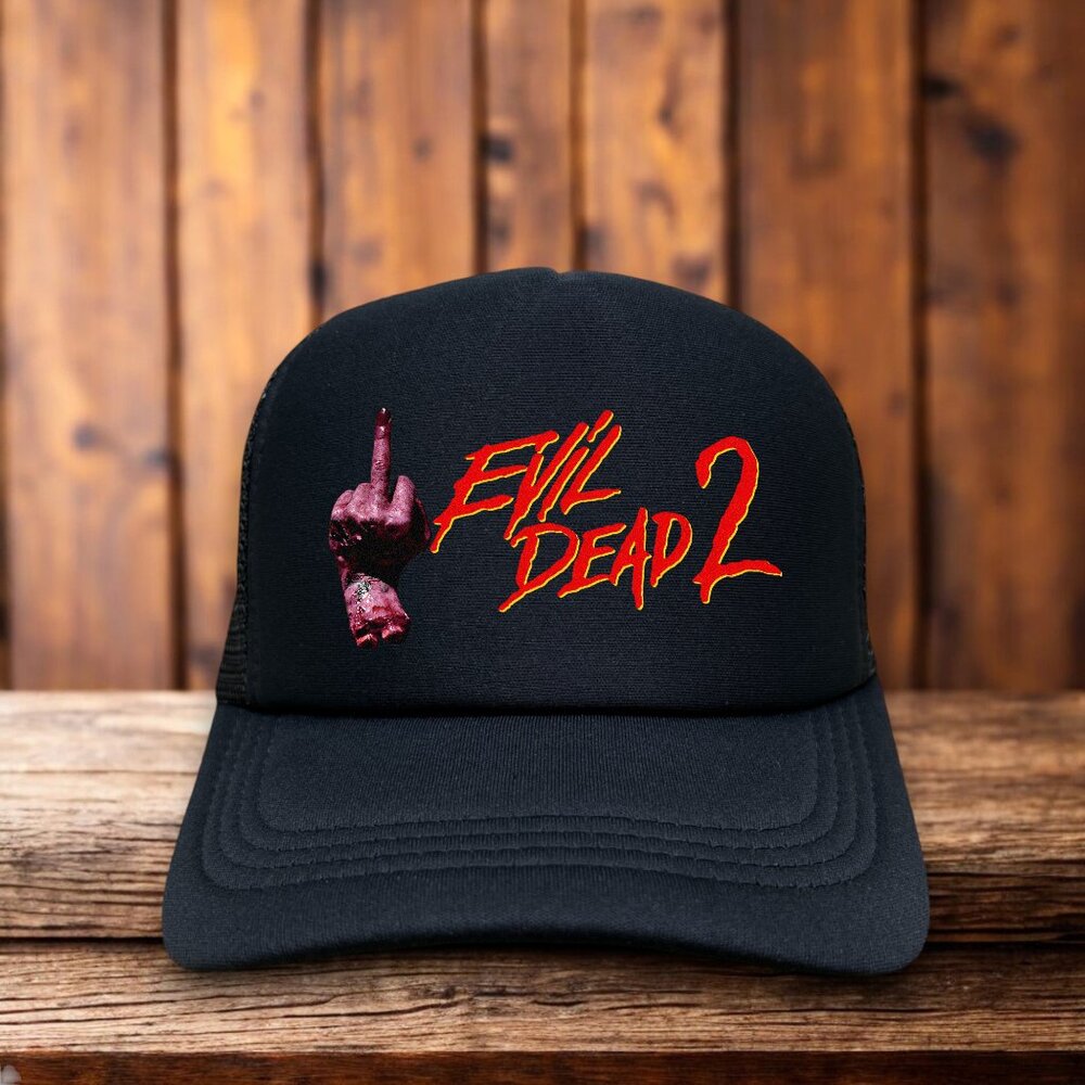 Evil Dead 2 Mens Trucker Hat Black Snapback 80s Cult Horror Comedy Baseball Cap